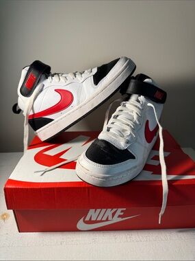 Nike Youth Court Borough Mid 2. White, Black & Red. Worn twice. Box included.